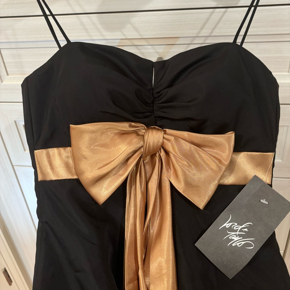 PROM Bubble Skirt Black & Gold Sweetheart Satin-Bow Cocktail Dress - Picture 7 of 13